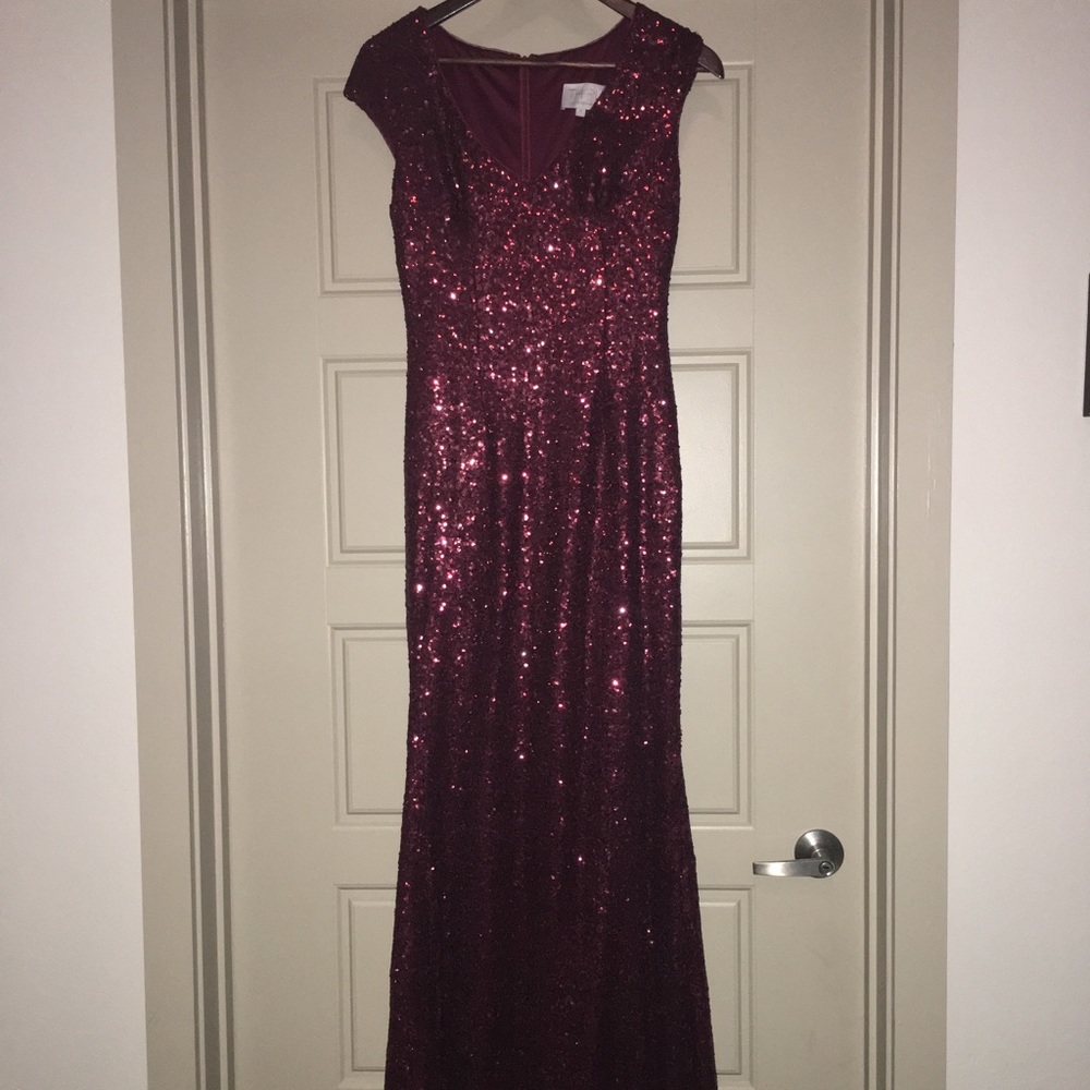 Theia Maroon Sequined Dress